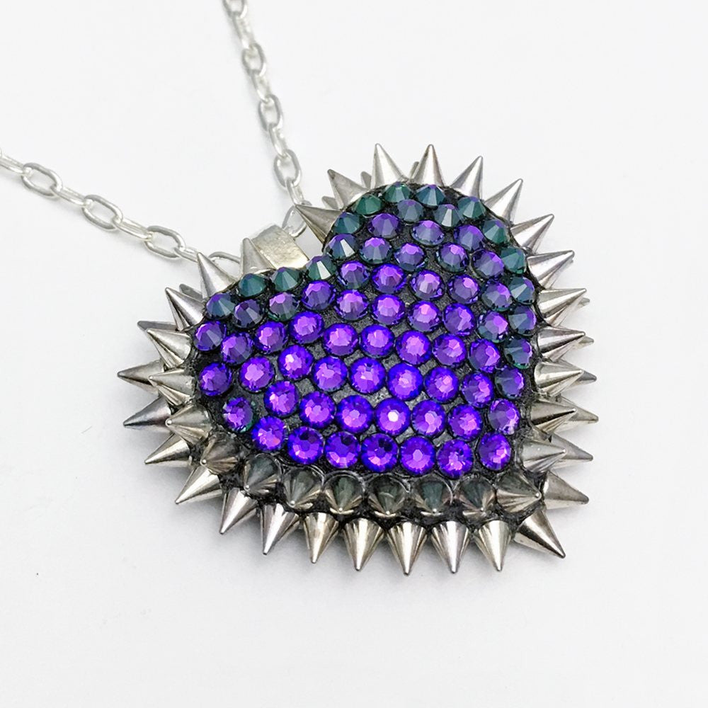 Mini Spiked & Paved Heart Necklace | Heliotrope
