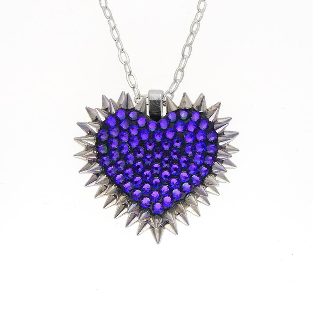 Mini Spiked & Paved Heart Necklace | Heliotrope