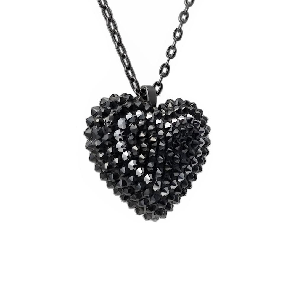 Mini Pavéd Heart Necklace in Midnight