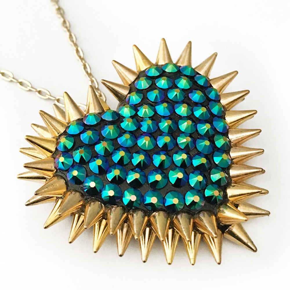 Classic Spiked & Paved Heart Necklace | Dragonfly