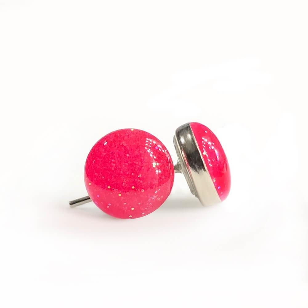 Neon pink resin stud earrings