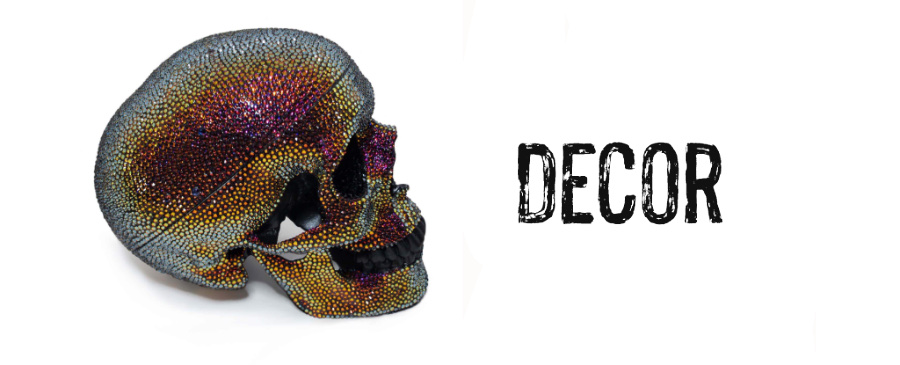 Decor banner featuring a Swarovski crystal covered skull made by Lauren Tatum for Bunny Paige