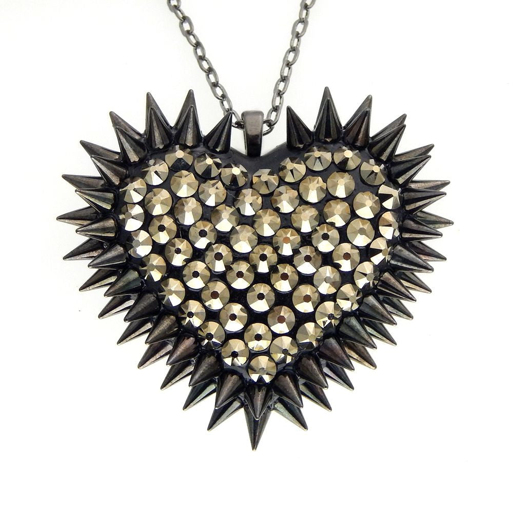 Classic Spiked & Paved Heart Necklace | Pyrite