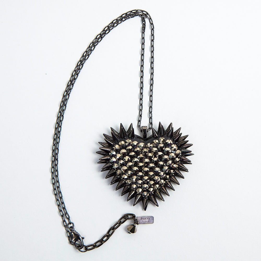Classic Spiked & Paved Heart Necklace | Pyrite