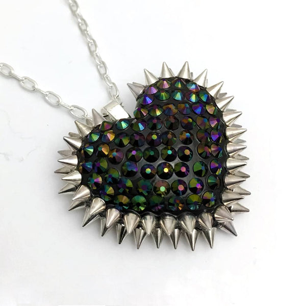 Mini Spiked & Paved Heart Necklace | Dark Rainbow - Bunny Paige