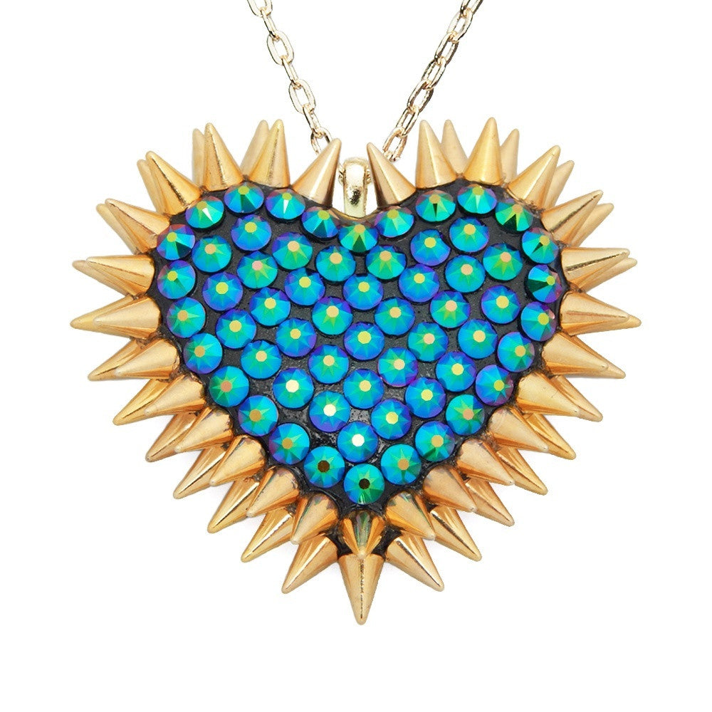 Classic Spiked & Paved Heart Necklace | Dragonfly