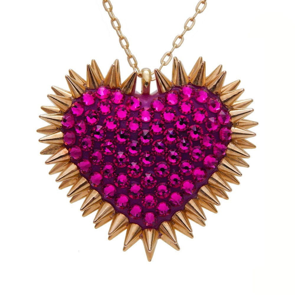 ☆関税込☆VINTAGE HOLLYWOOD★Vivid Heart Necklace★ Classic Spiked & Paved Heart Necklace | Fuchsia - Bunny Paige