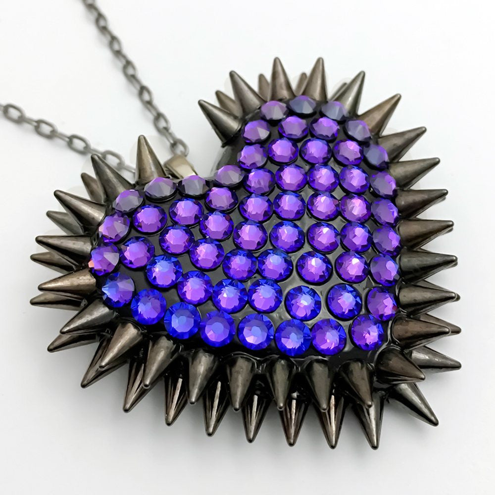 Classic Spiked & Paved Heart Necklace | Heliotrope