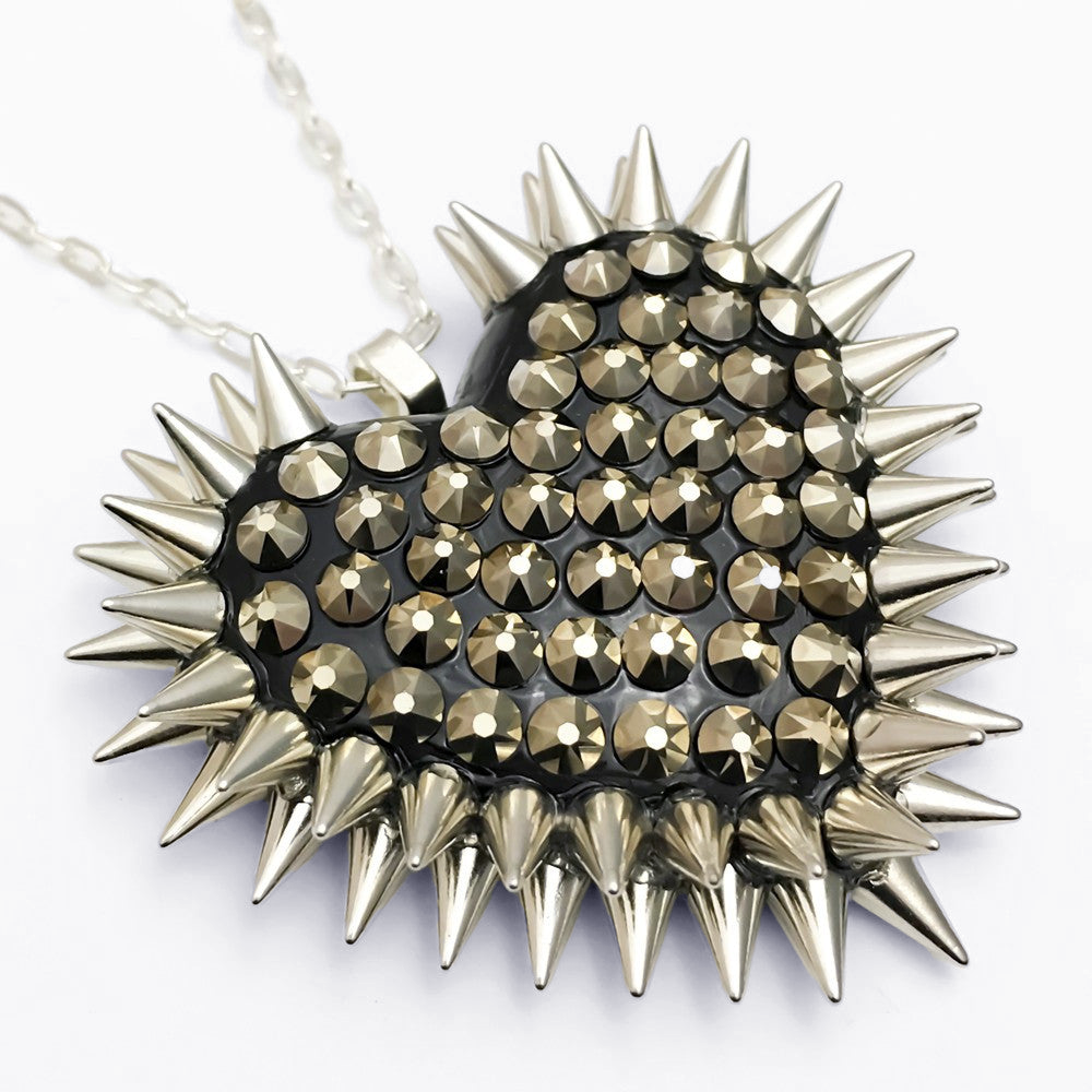 Classic Spiked & Paved Heart Necklace | Pyrite