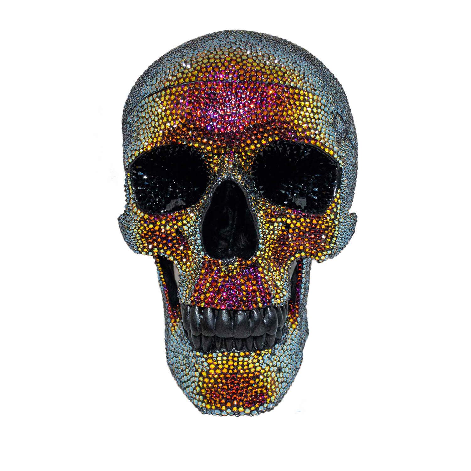 An anotomically correct human skull hand paved with over 10000 Swarovski crystals!