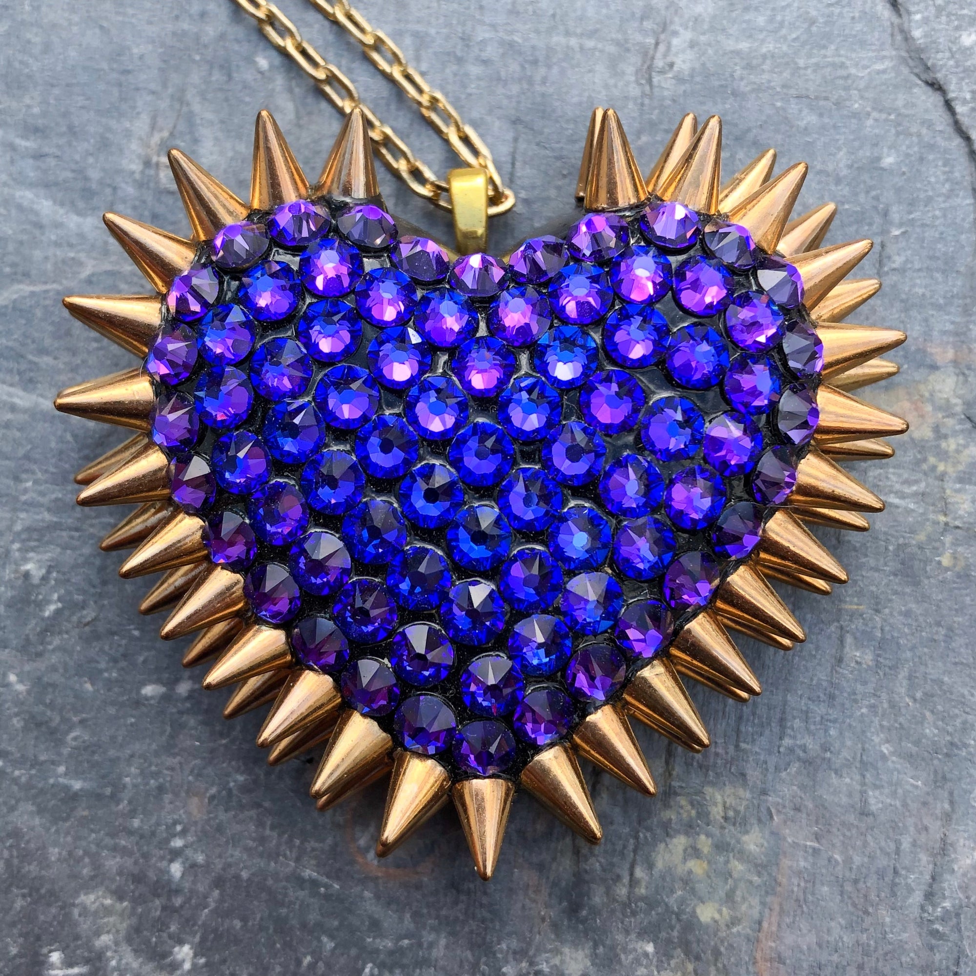Classic Spiked & Paved Heart Necklace | Heliotrope