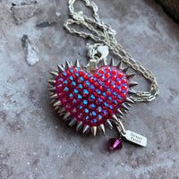 Mini Spiked and Pavèd Heart Necklace in Strawberry Soda