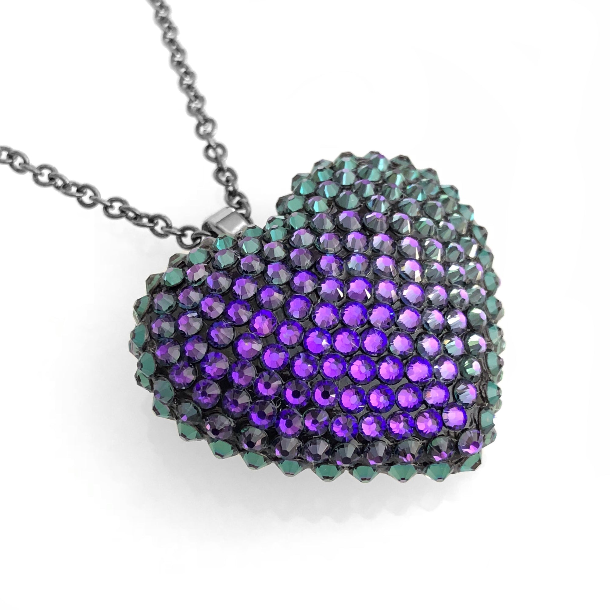 Mini Pavéd Heart Necklace in Heliotrope