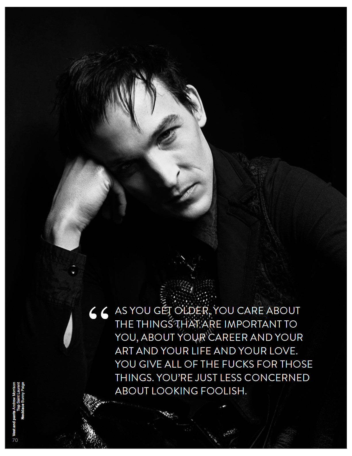 Robin Lord Taylor wearing Bunny Paige in an editorial for Rogue magazine.