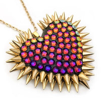 Handmade resin heart with gold spikes and swarovski crystal volcano