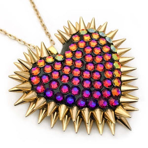 Handmade resin heart with gold spikes and swarovski crystal volcano